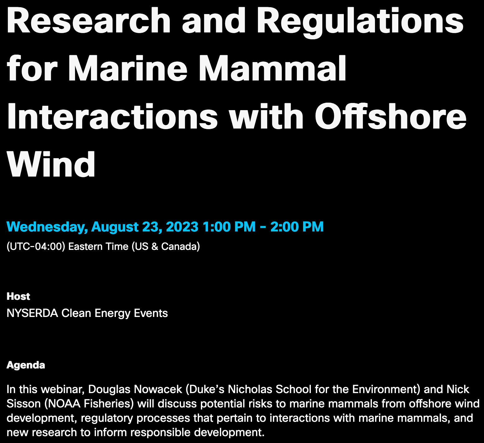 NYSERDA – Research and Regulations for Marine Mammal Interactions with Offshore Wind